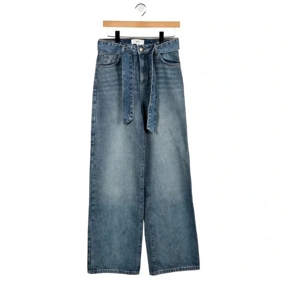 ba&sh Eugene blue jeans high waist wide leg belted Excellent Size 6 US - Picture 8 of 9
